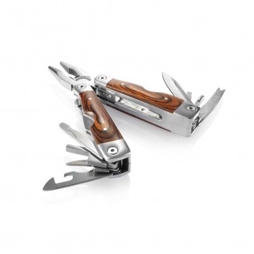 Multitool with wooden grip and bit set, brownP120.329