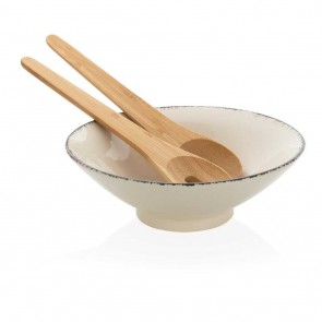 Ukiyo salad bowl with bamboo salad server, white
